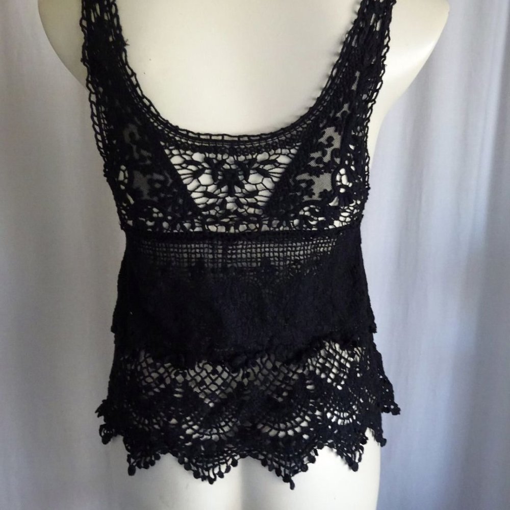 Sacred Threads Black Crochet Tank  X Small (CC6) - Picture 4 of 6